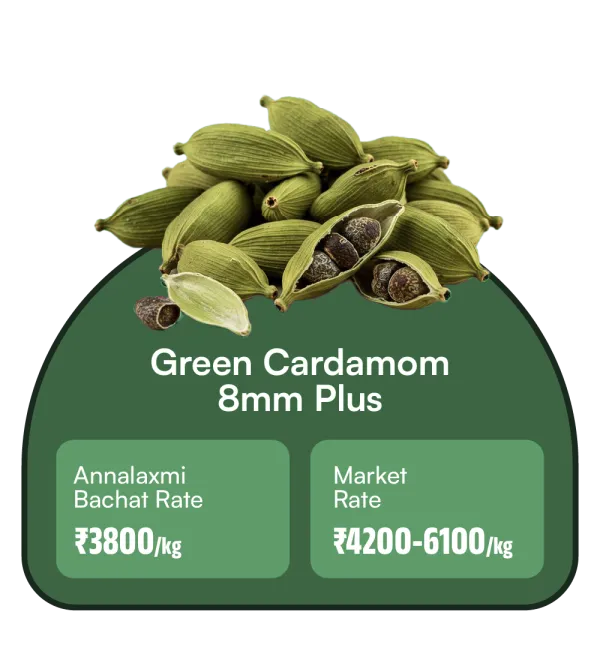 Green Cardamom 8mm Plus - Annalaxmi price ₹3,800/kg vs Market rate ₹4,200–6,100/kg